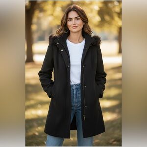 Sachi Genuine Fur Trim Wool Blend Jacket